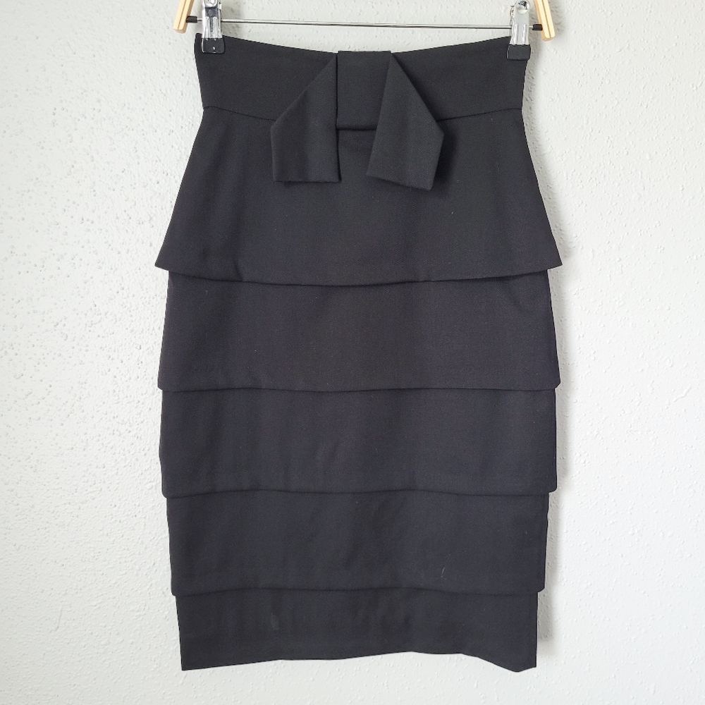 Trelise Cooper Tiered Wool Silk Woven Black High Rise Pencil Skirt Size 4